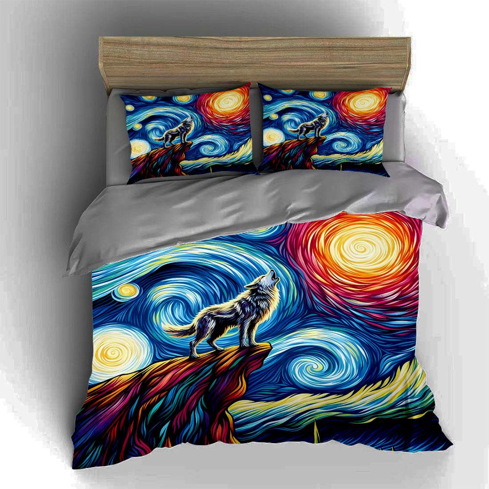 Wolf Starry Swirl. Bedding Duvet Cover Sets Duvet Covers Pillowcases Gifts (1 * Duvet Cover 2 * Pillowcases, Without Duvet Insert)