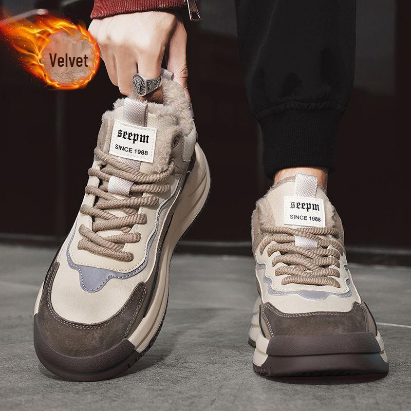 Adidași de iarnă înalți pentru bărbați - Bumbac, căptușiți cu catifea, groși, călduroși, cizme de zăpadă cu blană integrată