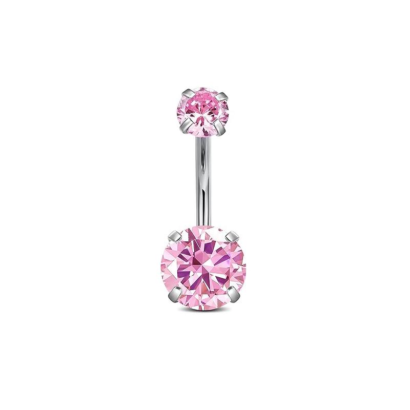 14G Stainless Steel Heart Dangled Belly Button Rings Belly Piercing Nombril for Women Girls Pink Zircon Crystal Sexy Navel Ring