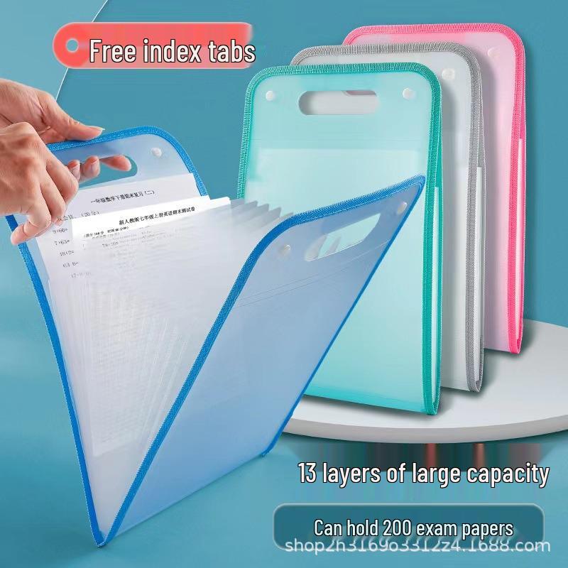 

Сумка-гармошка с 13 отделениями: Просторный органайзер для студенческих файлов для бумаг и документов Light Pink with Index Labels