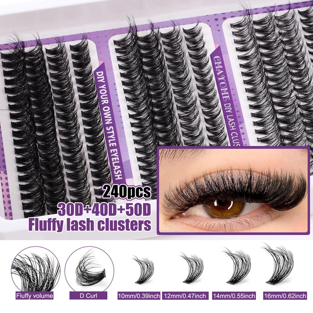 30D100D Dense Single Cluster False Eyelash Set 10-16Mm Curled Diy Segmented Eyelashes