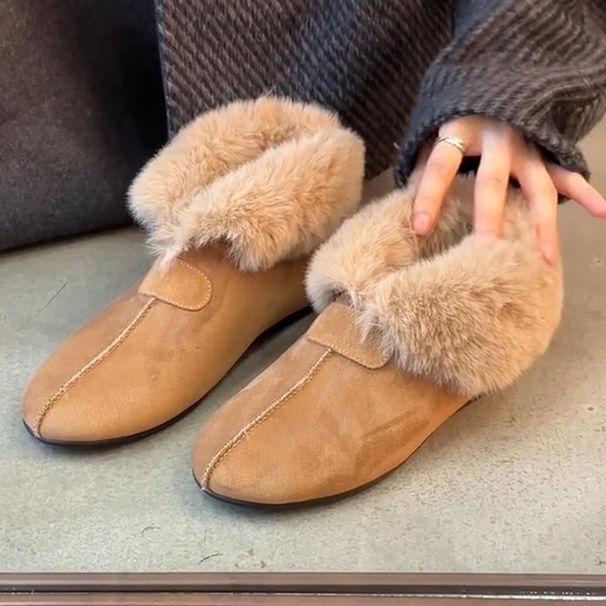 

Comfortable retro velvet snow boots casual and simple temperament inner height increase non-slip warm fluffy shoes 40 хакі