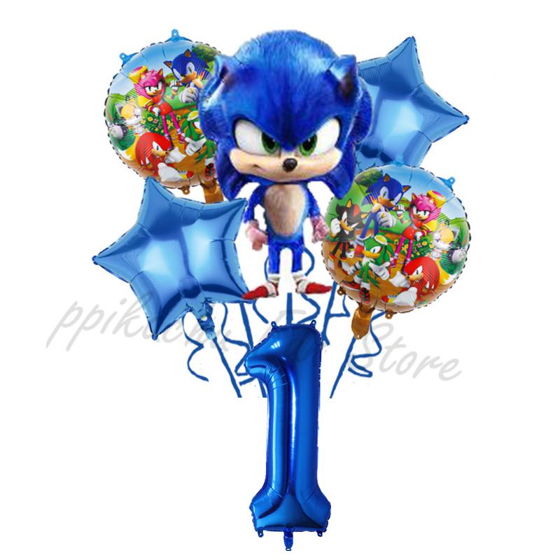 6Pcs Cartoon Hedgehog Balloons Sonic Theme Birthday Party Decoration Balloons For Boys Children Baby Bath Toys
