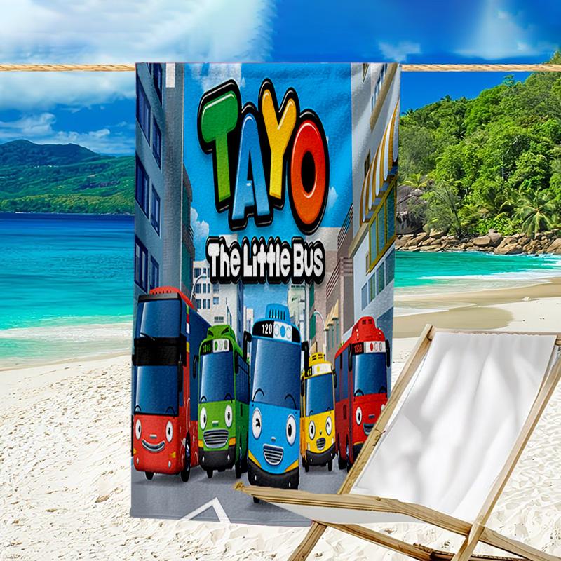 1pc Tayo The Little Bus1 Beach Towel, Beach and Seaside Swimming Pool Equipment, Fashion Pattern, Rectangular, Travel Essentials