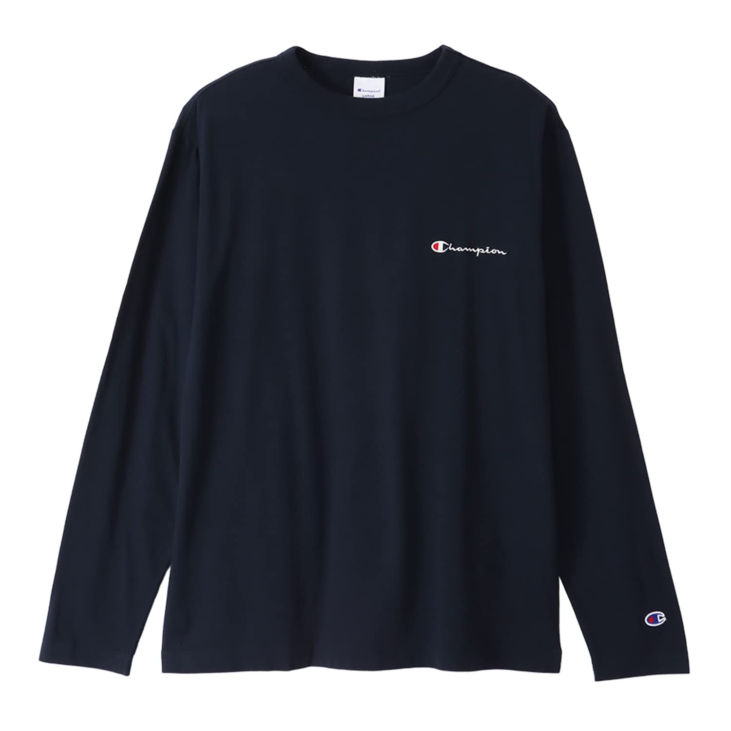 

Champion Long Sleeve Size Long Crew Embroidered Script Men s T-Shirt, Navy, L, 100% Cotton, Sleeve, Neck, Logo, Basic, C8-W420Z