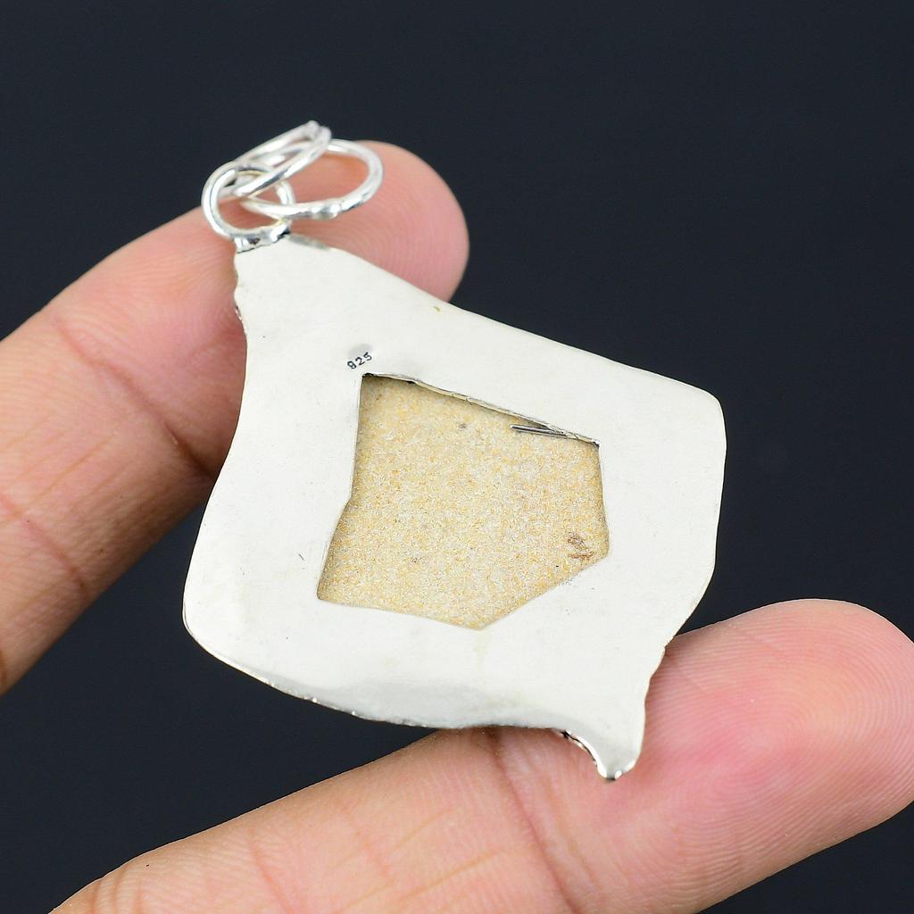 Natural Psilomelane Dendrite Gemstone Pendant Flower 925 Sterling Silver Jewelry