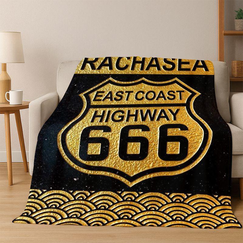 

Retro Route66 America Mother Road Sign Flannel Blanket Soft Warm Throw Blanket for Bedroom Living Room Bed Travel Camping Picnic 75x90cm
