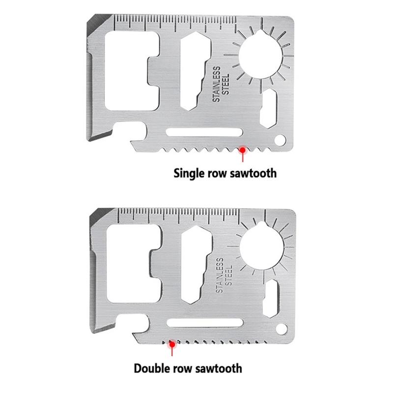 Practical Survival Pocket Tool 11-in-1 Lifesaving Card Stainless Steel Knife Opener Can Opener with Scale for Camping