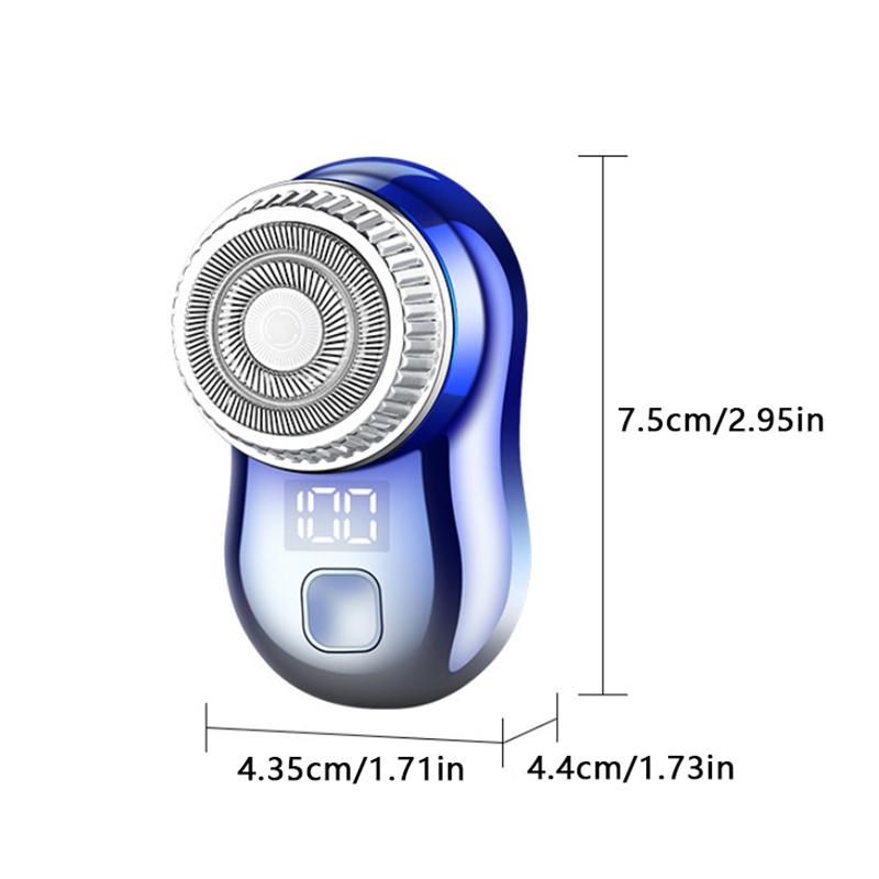 Men's Mini Electric Travel Shaver Double Ring Face Beard Razor LCD Power Display Type-C Rechargeable Painless Cordless Trimmer