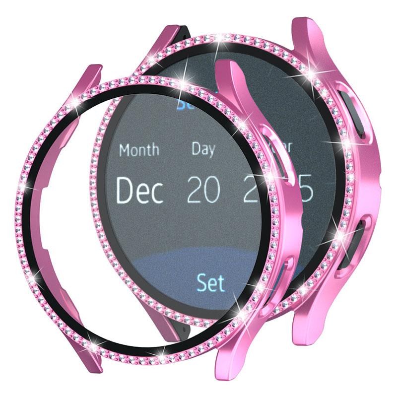 

For Samsung Galaxy Watch7 44mm PC Watch Case Rhinestone Decor Cover with Tempered Glass Film A