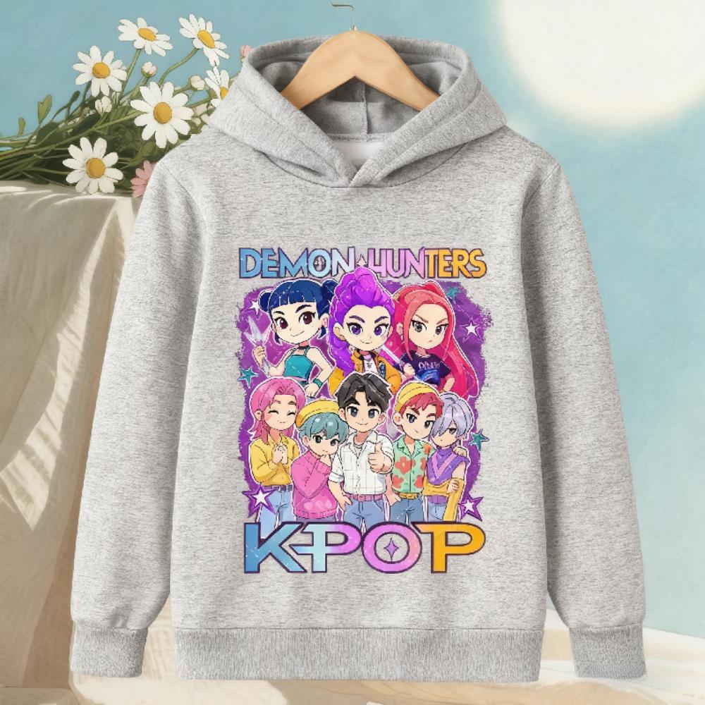 Kpop Demon Hunters Anime Fashion Cartoon Printed Casual Warm Comfortable Hooded Sweatshirt