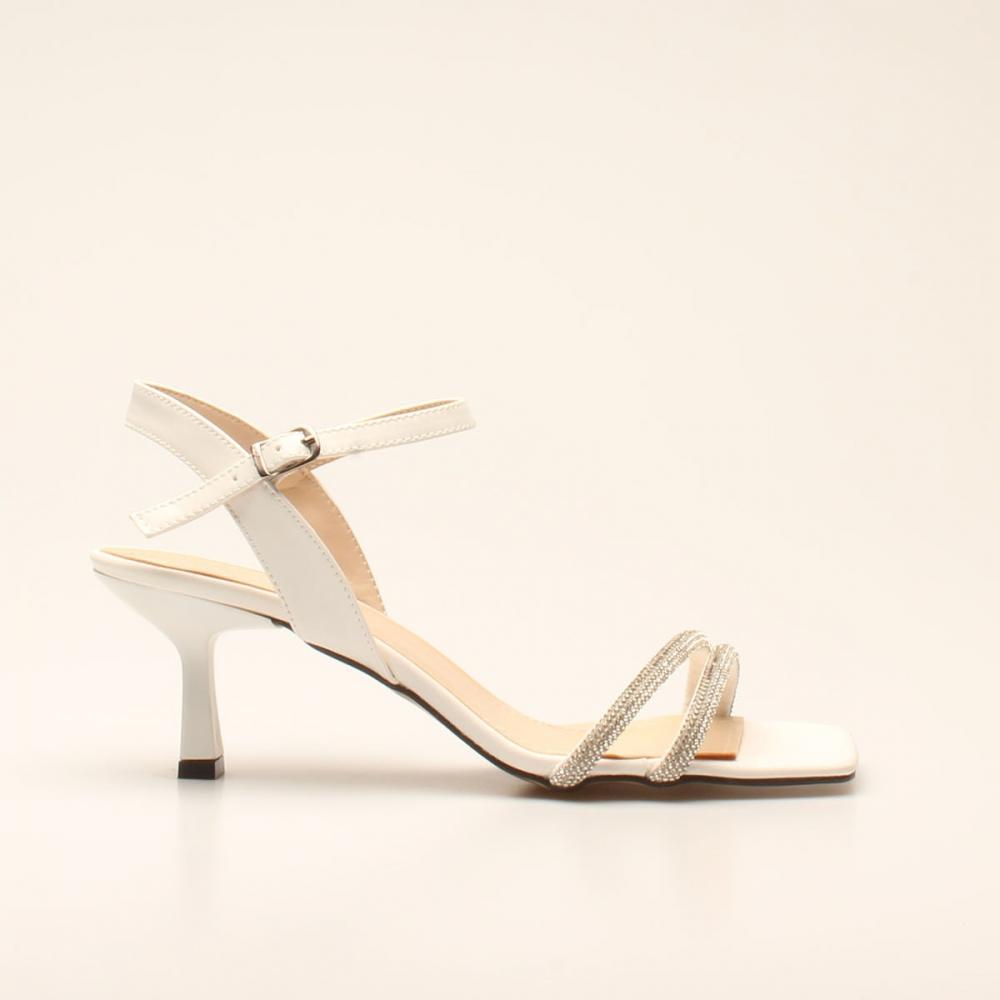 Klassische Damenschuhe mit Absatz in White Stone