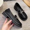 British Style Round Head Platform Small Leather Shoes Women's 2024 Spring New Metal Buckle Retro Versatile Thick Heel Loafers Women