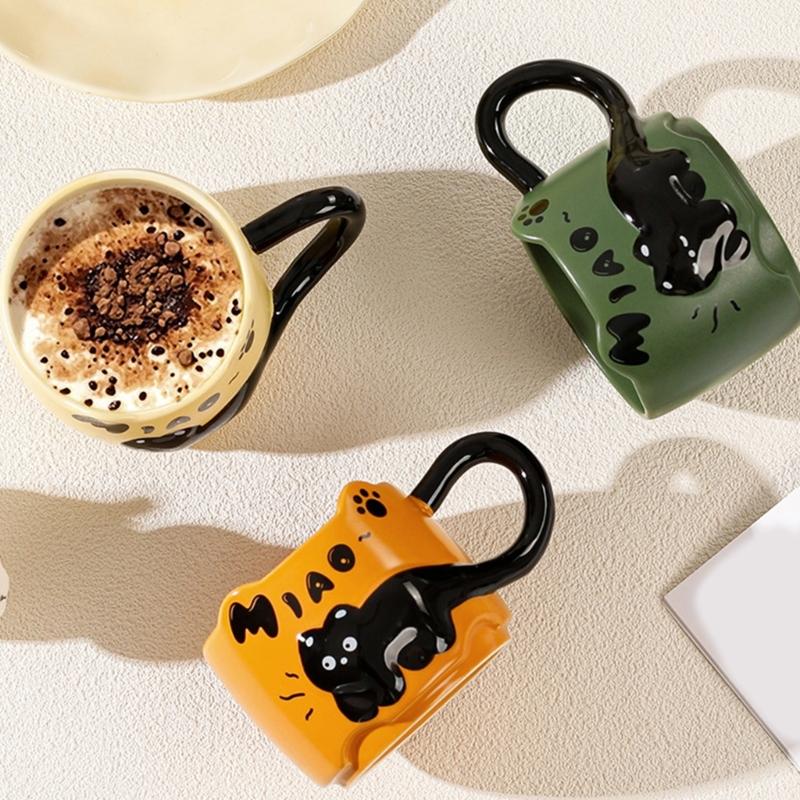 Black Cats Ceramic Mugs Heat Resistant to 1000C for Microwave Oven Use with Insulated Handle and Dishwasher Safe