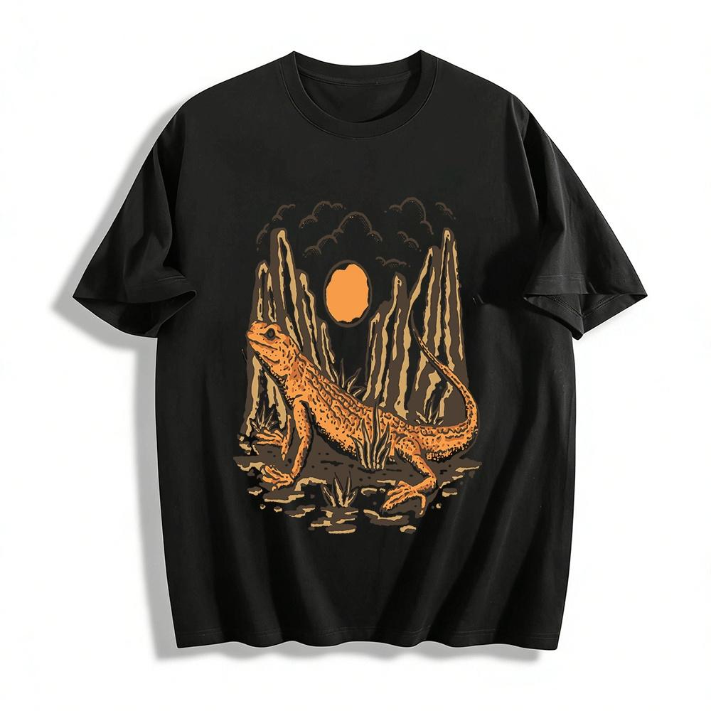 Desert Lizard Print Short Sleeve T-Shirt Outdoor Casual Top Pure cotton T-shirt XXS