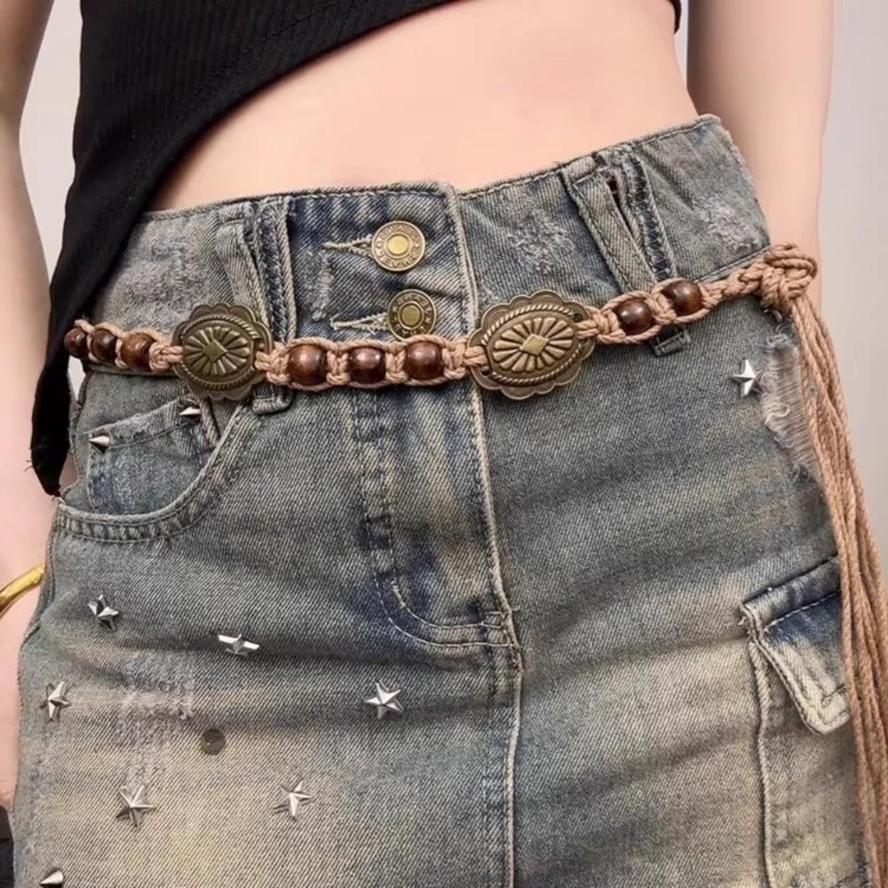 Metal Ethnic Style Belt Beaded Waist Chain Temperament Bohemian Waist Belt  Jeans