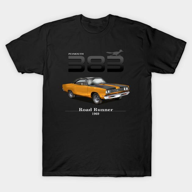 

Men Black Print T-shirt Road Runner 1969 Plymouth No-Cut Transfer Paper Print Cotton Tshirt S чёрный