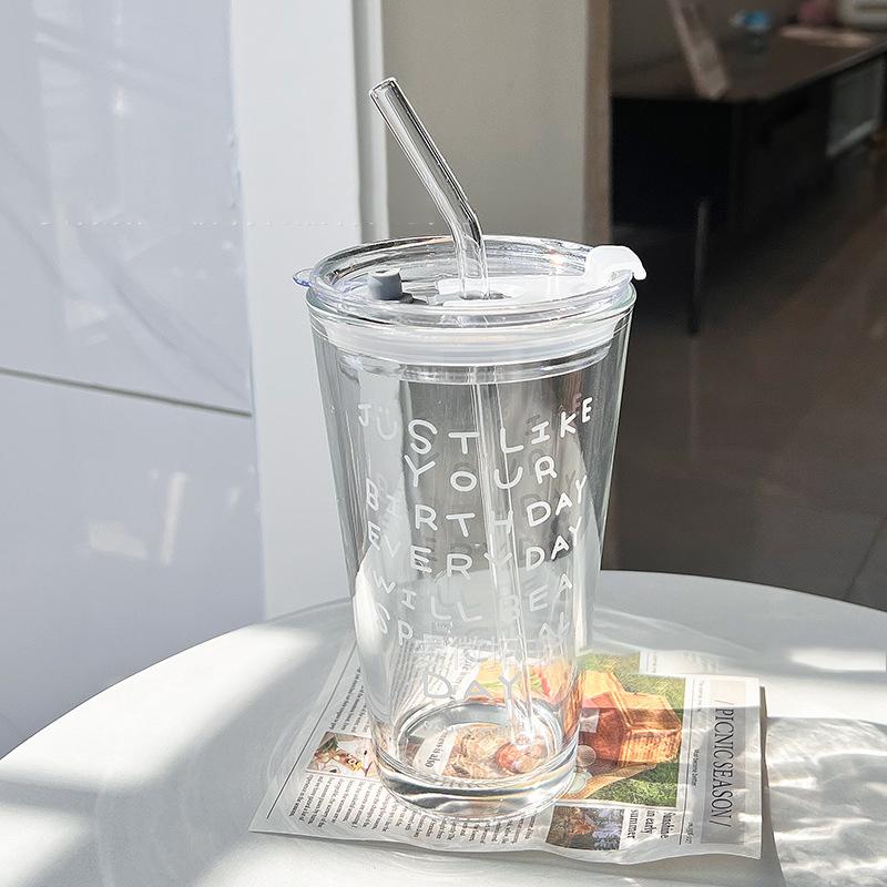 

1 шт. Креативная чашка для воды с буквенным принтом, соломинкой и крышкой, чашка для воды, стеклянная чашка, спортивная кружка, чашка для воды с соломинкой, чашка для завтрака, уличная посуда белый