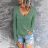 Womens Long Sleeve V Neck Button Casual Tops Ribbed Color Shirts