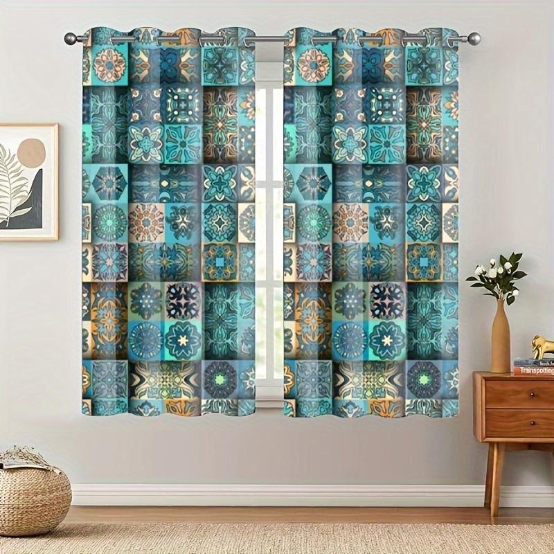 2pcs Boho/Aztec Style Curtains Thermal Insulated Window Drapes Window Treatments For Bedroom Living Room Office Home Decoration