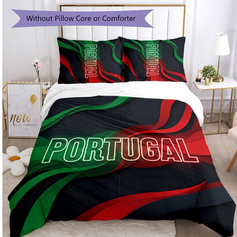 Set Biancheria da Letto Stampata Calcio Portogallo 3 Pezzi Set Copriletto Traspirante Accogliente come Regalo per la Casa Nuova o per le Feste