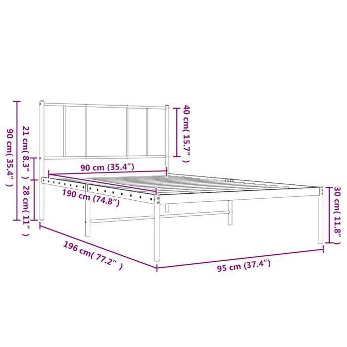 VidaXL Metal Bed Frame with Headboard Black 90x190 Cm 352472