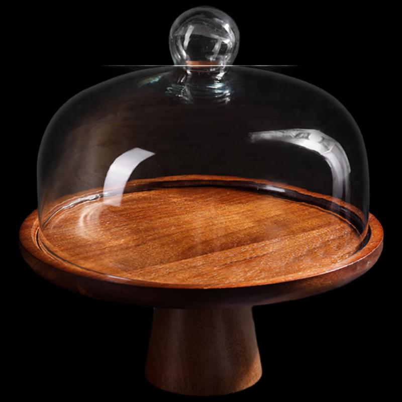 8-inch Solid Wood Cake Stand with Glass Dome