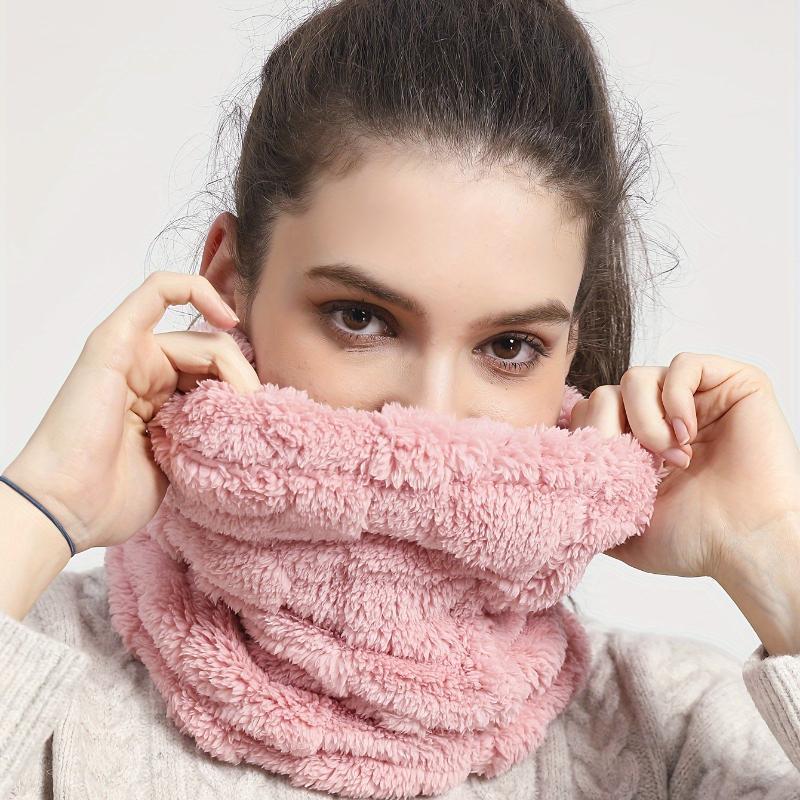 Faux Fur Plush Infinity Scarf Solid Color Soft Neck Warmer Coldproof Gaiter Ski Mask Unisex Winter Accessory