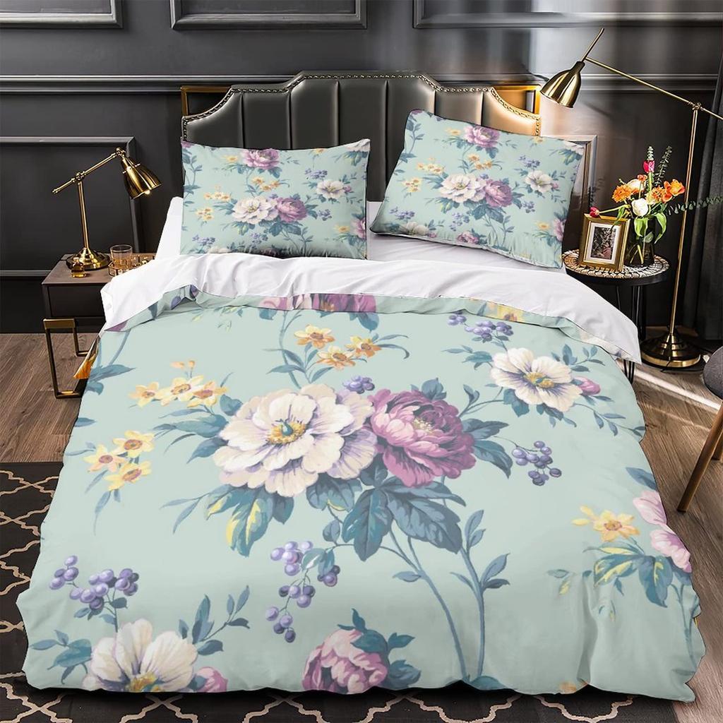 Watercolor Flower Retro Bedding Three-Piece Quilt Cover