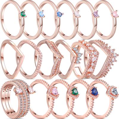 100% 925 Sterling Silver Colorful Zircon Heart Crown Sparkling Luxury Rose Gold  Rings Women Europe Classics Jewelry Gift