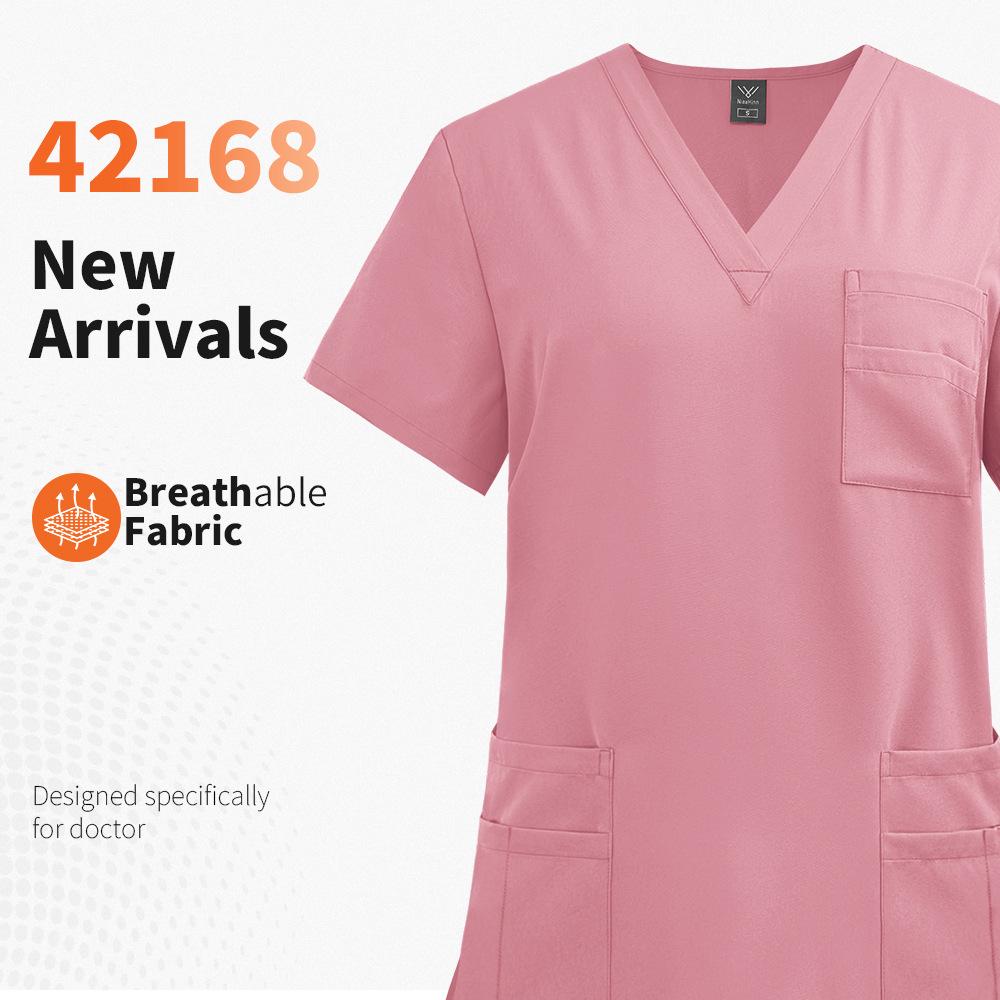 Unisex V-Neck Medical Work Scrub Suit with Pockets and Straight-Leg Pants