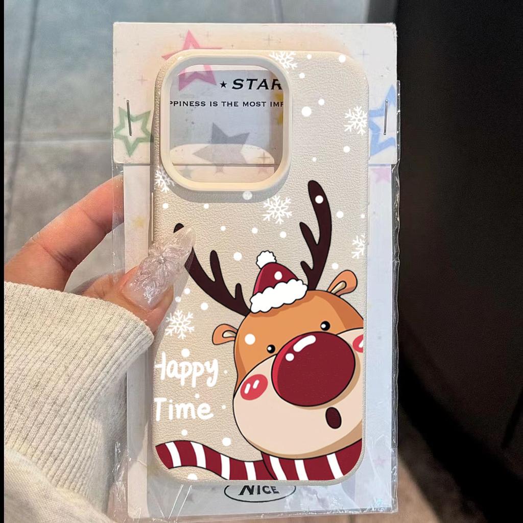 Christmas Elk Deer Lichee Pattern Phone Case for iPhone 17 16 Pro Max Air 15 14 Plus 13 12 11 XR X XS Max 16E Shockproof Cover