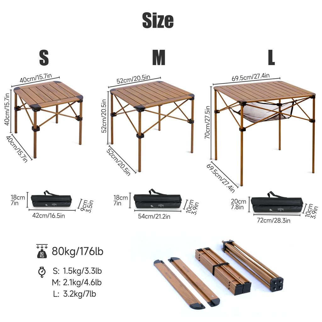 Rolltisch aus Aluminium für Outdoor-Camping, zusammenklappbar, kompakt und leicht, Tragkraft 80 kg, hitzebeständige Behandlung, mattierte Aufbewahrungstasche im Lieferumfang enthalten [iClimb]
