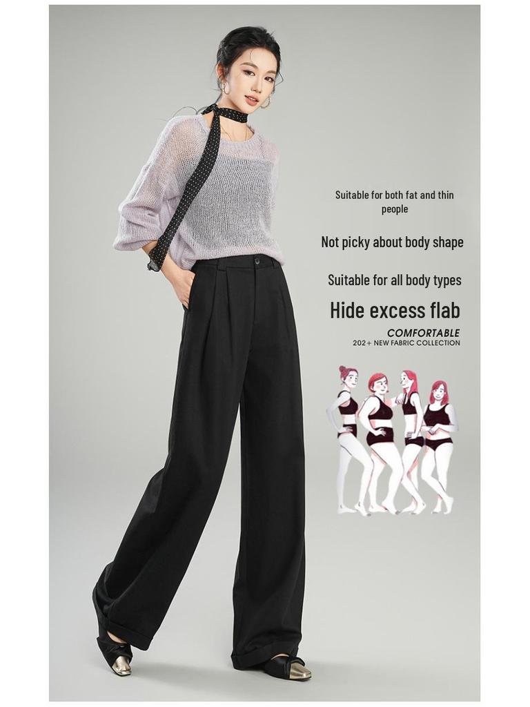 2026 Spring Women's Tencel Wool High-Waisted Wide-Leg Pants - Casual Loose Drapey Slimming Floor-Length Trousers