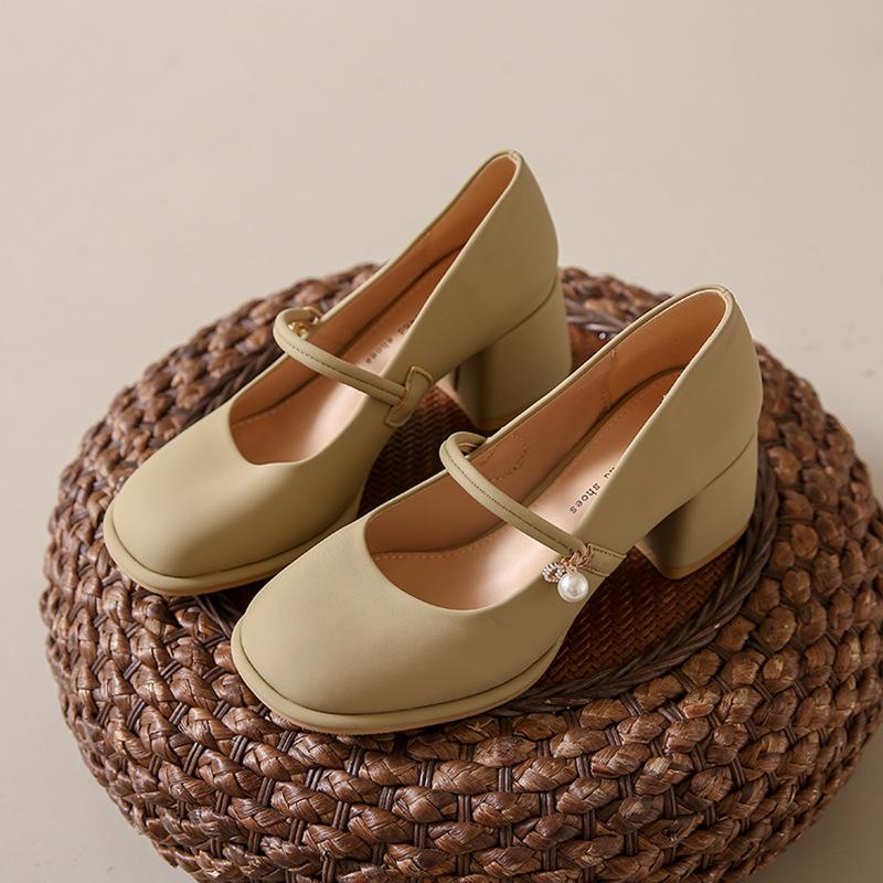 Mary Jane women's shoes 2025 new medium heel fashion versatile medium thick heel high heel single shoes with skirt