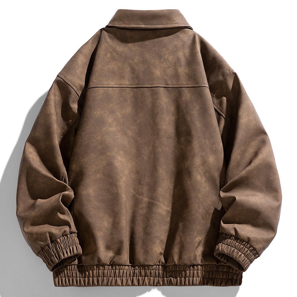 Herren Revers Lederjacke Herren Frühling und Herbst Amerikanische Reißverschluss PU Lederjacke
