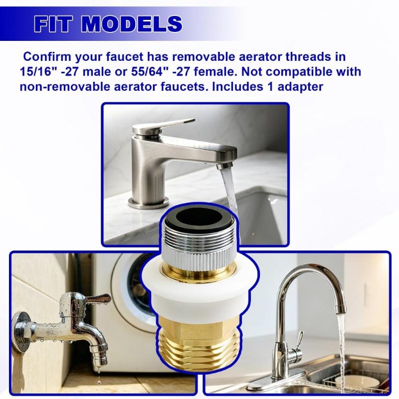Snap Coupling Dishwasher Hose Adapter Replacement, Brass Snap Collar Fitting with Removable Aerator Compatibility, 15/16 In-27 or 55/64 In-27 to 3/4