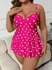 2026 Women's Plus Size Polka Dot Push-Up Swimsuit Skirt - Tummy Slimming, Multi-Color