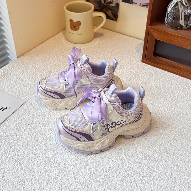 2025 Spring and Autumn New Girls Mesh Breathable Sports Shoes Children's Fashion Lightweight Casual Shoes Soft-soled Non-slip Running Shoes