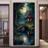 Casa do Bosque Lunar Vista para o Rio Tamanho Grande Pintura de Diamante Nova Coleção Paisagem Diy Broca Completa Bordado de Strass Mosaico Kits de Ponto Cruz