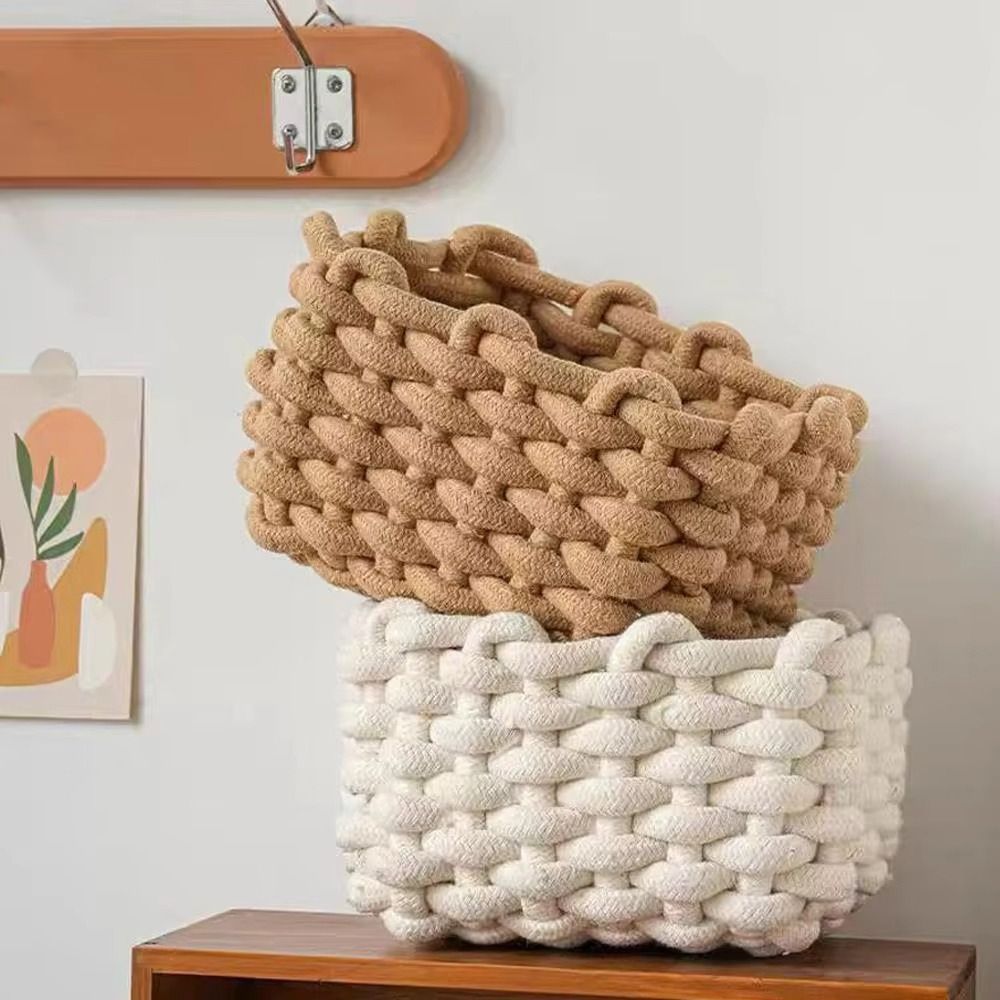 Nordic Style Toy Storage Basket Rectangular Cotton Rope Basket Practical Woven Basket  Bedroom