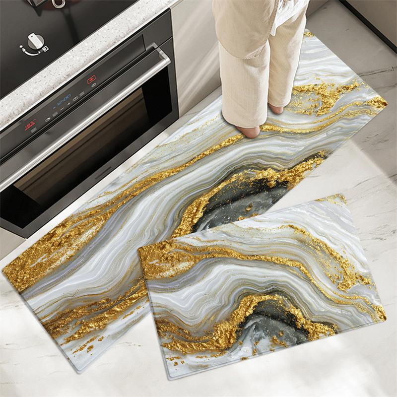 Abstract Print Kitchen Rug Set Absorbent Non-slip Soft Flannel Sponge Floor Mat For Bathroom Doormat Runner Carpet