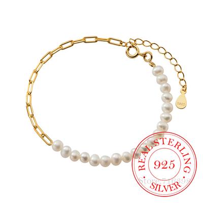 Πολυτελές Βραχιόλι Γυναικείο από Ασήμι 925 Στερεό 14Κ Χρυσό Αλυσίδα Τετράγωνη με Μαργαριτάρι Βραχιόλια με Σύμβολα Για Γυναίκες Κορίτσια Λεπτά Κοσμήματα Γαμήλιο Δώρο