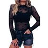 Fashion Five-Pointed Star Print Long Sleeves Thin T-shirt Female 2024 Autumn Thin Elderly Mesh Bottoming Shirt Tops Female