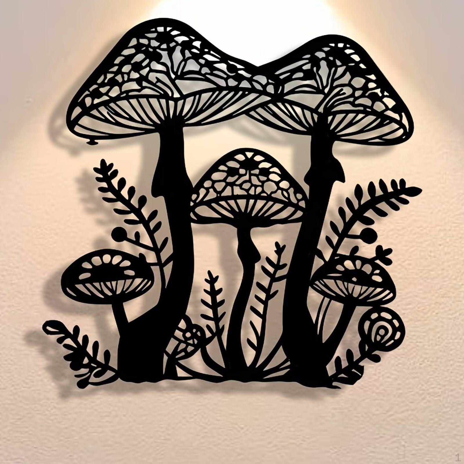 Mushroom Metal Wall Art Black Plant Decoration Silhouette for Hotel Garden Fence