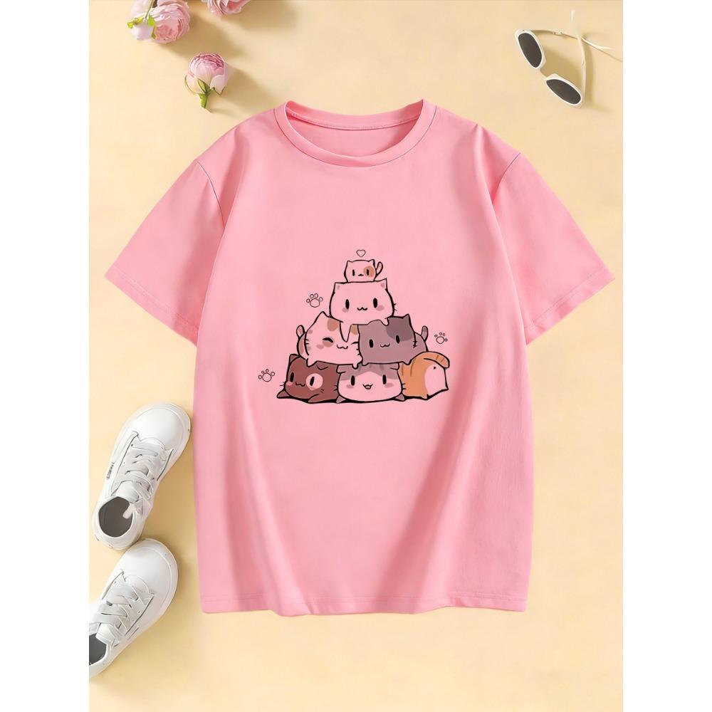 Kawaii Meme Cat Funny T Shirts Manga Kids Children's T-shirt Boys Girls Summer Spring Casual Top Tee Shirt