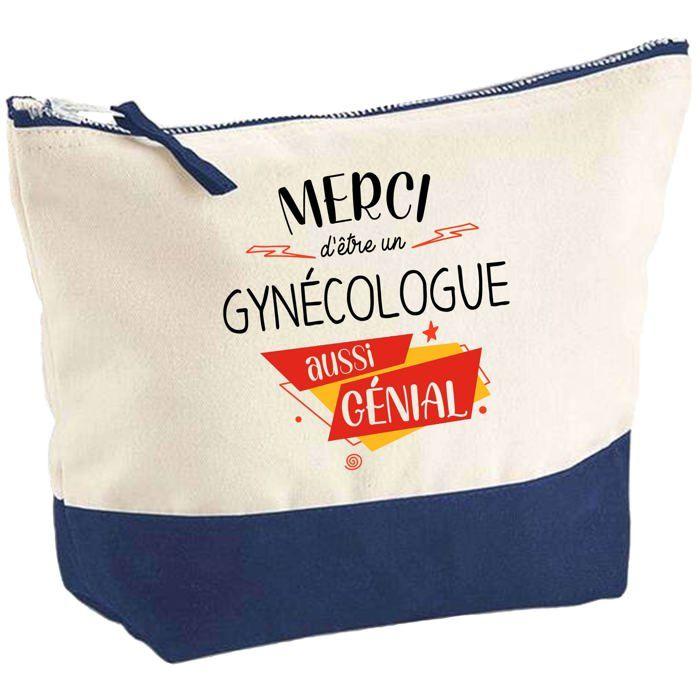 Trousse de maquillage - PLANETEE - Pochette fond bleu Gynécologue Merci Géniale - Grand format - Coton - Impression HD