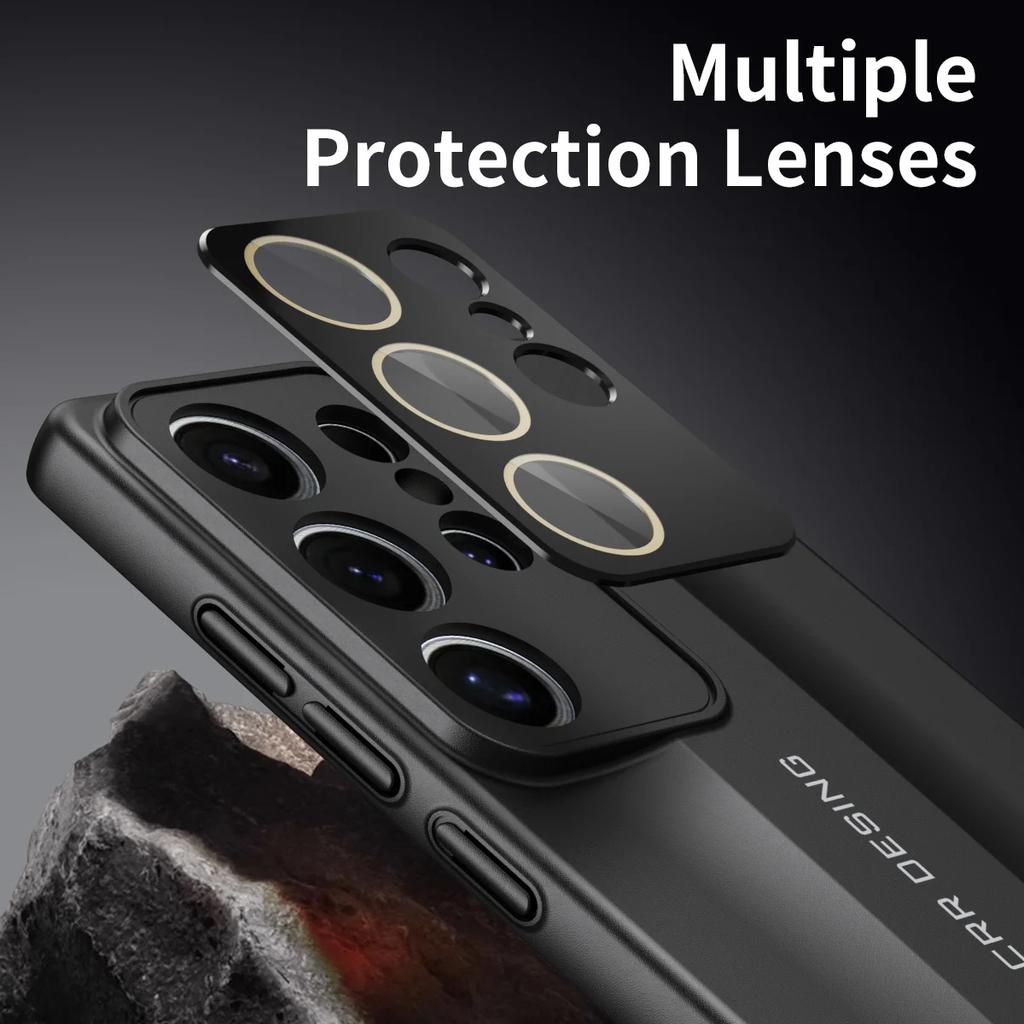 Premium Supercar Design Splicing Vegan Leather Hard Case For Samsung S25 S24 S23 Ultra Plus Bumper Shockproof Protection Cover