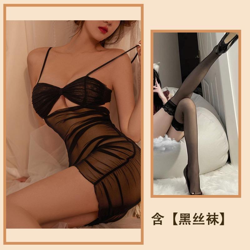 Sex Underwear Sexy Mesh Perspective Temptation Hollow Small Chest Backless Free Nightdress Passion Teasing Set
