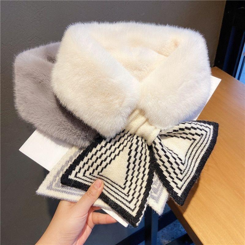 Winter Scarf Women's Knitted New Korean Version Student Thickened Warm Plush Scarf Woolen Cross Wool Collar